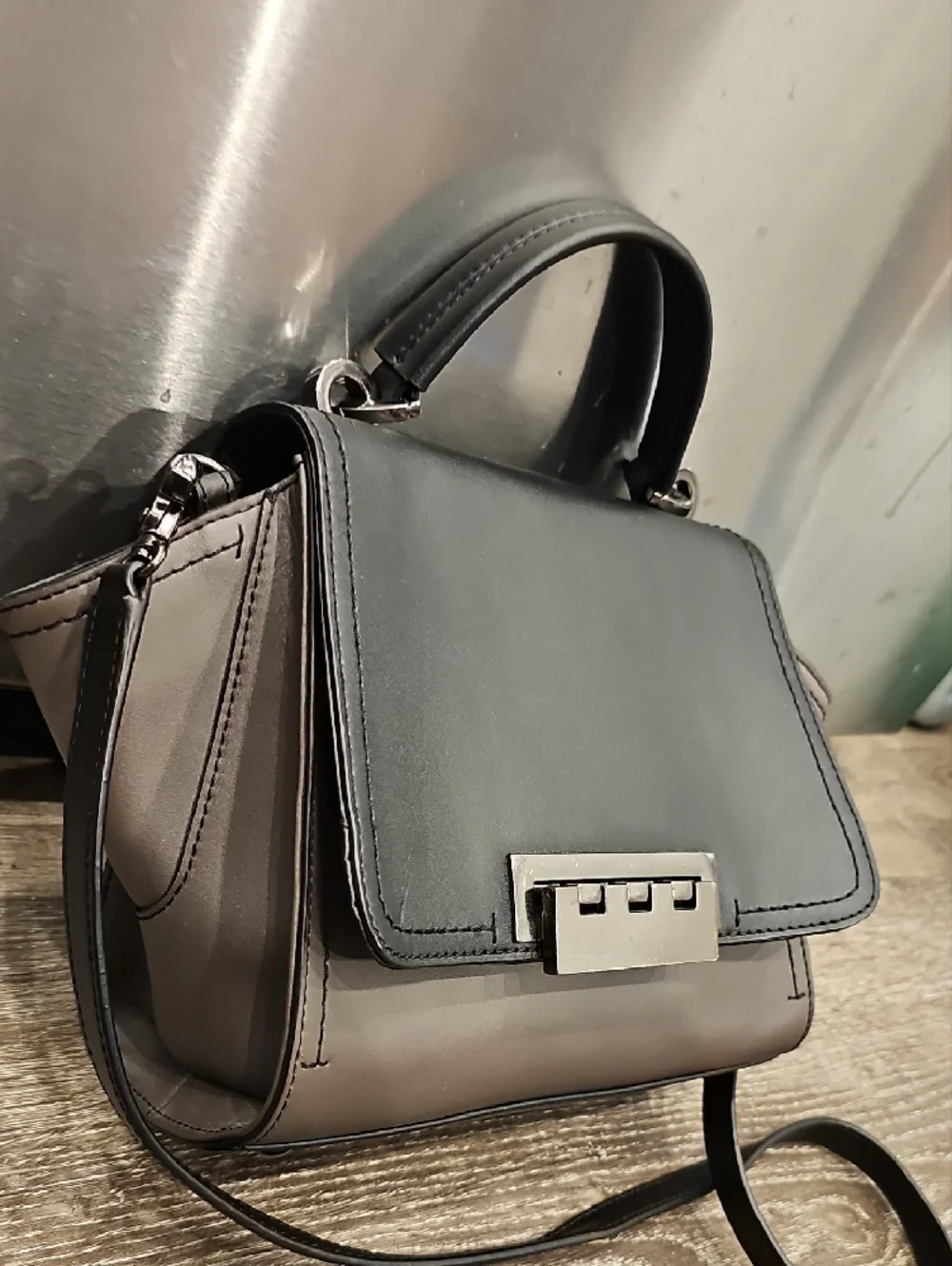 ZAC POSEN Eartha Colorblock Top Handle Bag in Black & Taupe Gray